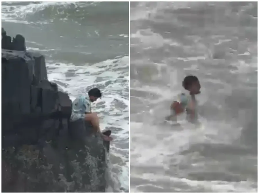 VIDEO: Seconds after playing with water, Karnataka man dies after powerful wave drags him off rocks at Goa's Baga beach