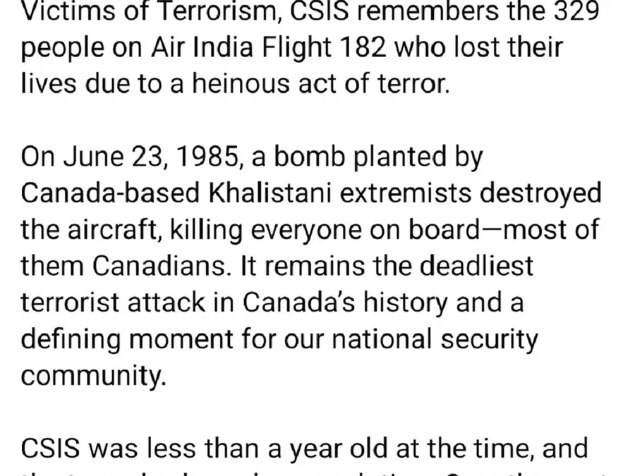 CSIS highlights Canada-based Khalistani extremists’ role in 1985 Air India bombing as it remembers the victims