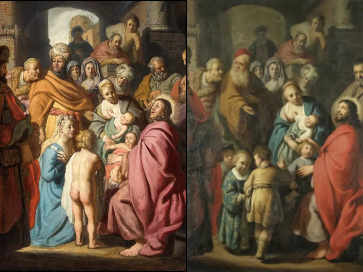 Someone painted over a Rembrandt and removed the turban from a man's head Someone painted over a Rembrandt and removed the turban from a man's head