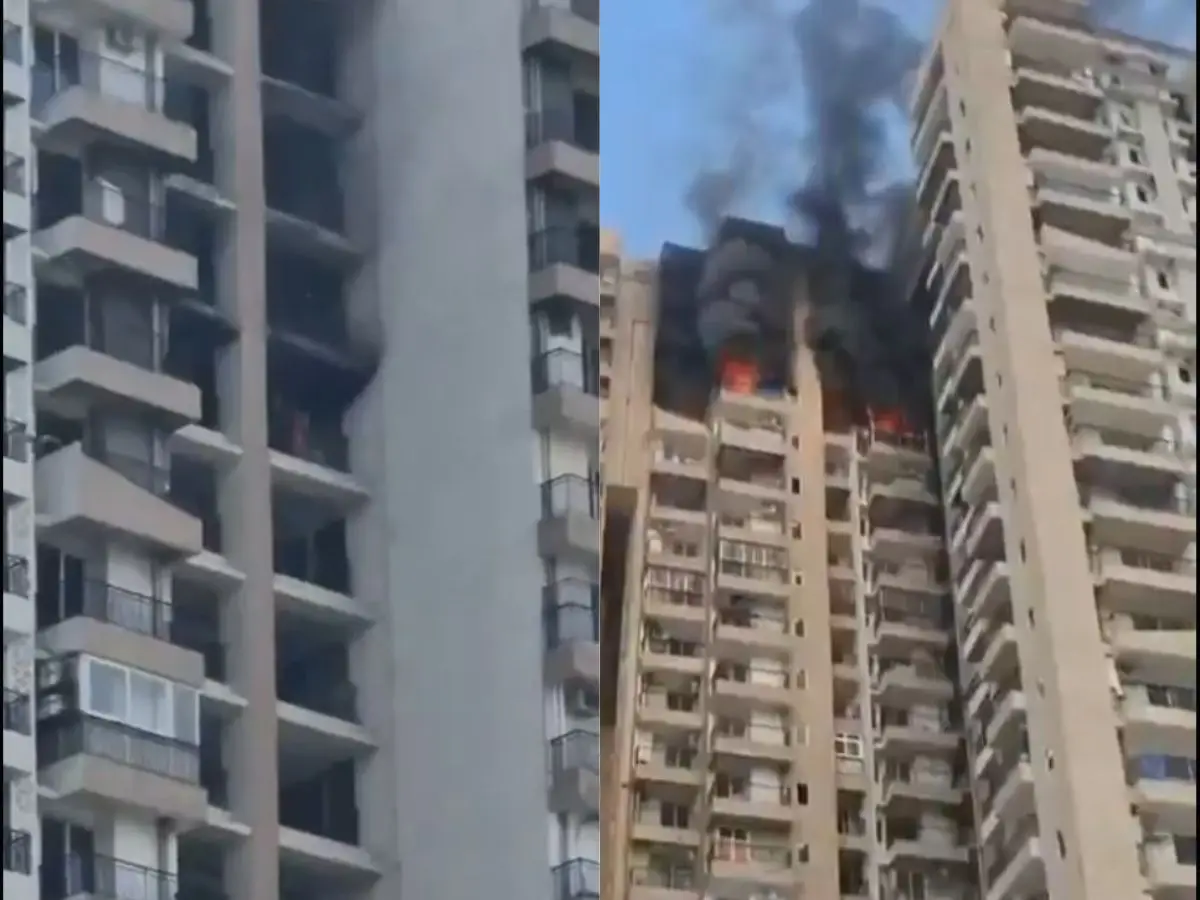 Fire breaks out at Noida's Aranya Society, suspected AC blast triggers blaze Fire breaks out at Noida's Aranya Society, suspected AC blast triggers blaze