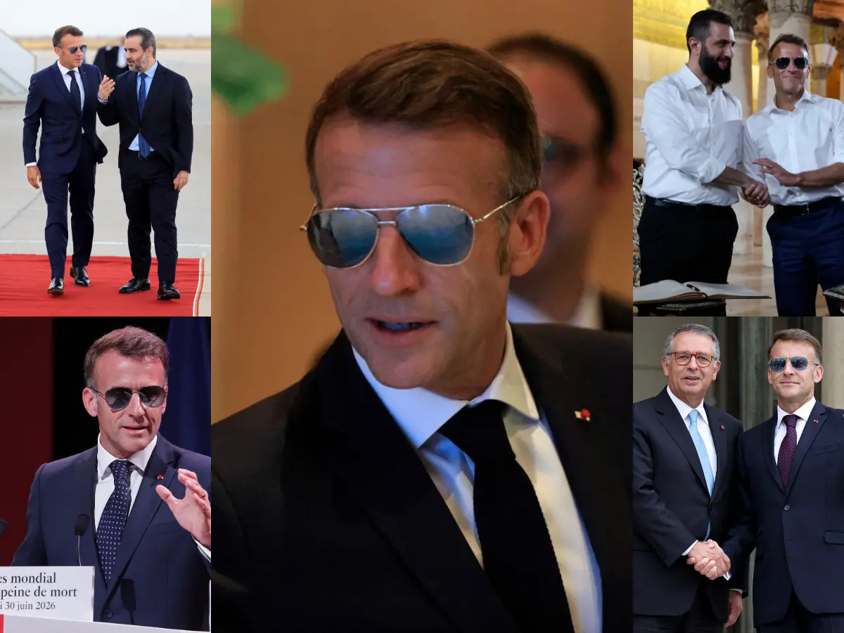Why is Macron wearing sunglasses indoors? Mysterious shades spark domestic abuse speculation online: 'Another shiner?' Why is Macron wearing sunglasses indoors? Mysterious shades spark domestic abuse speculation online: 'Another shiner?'
