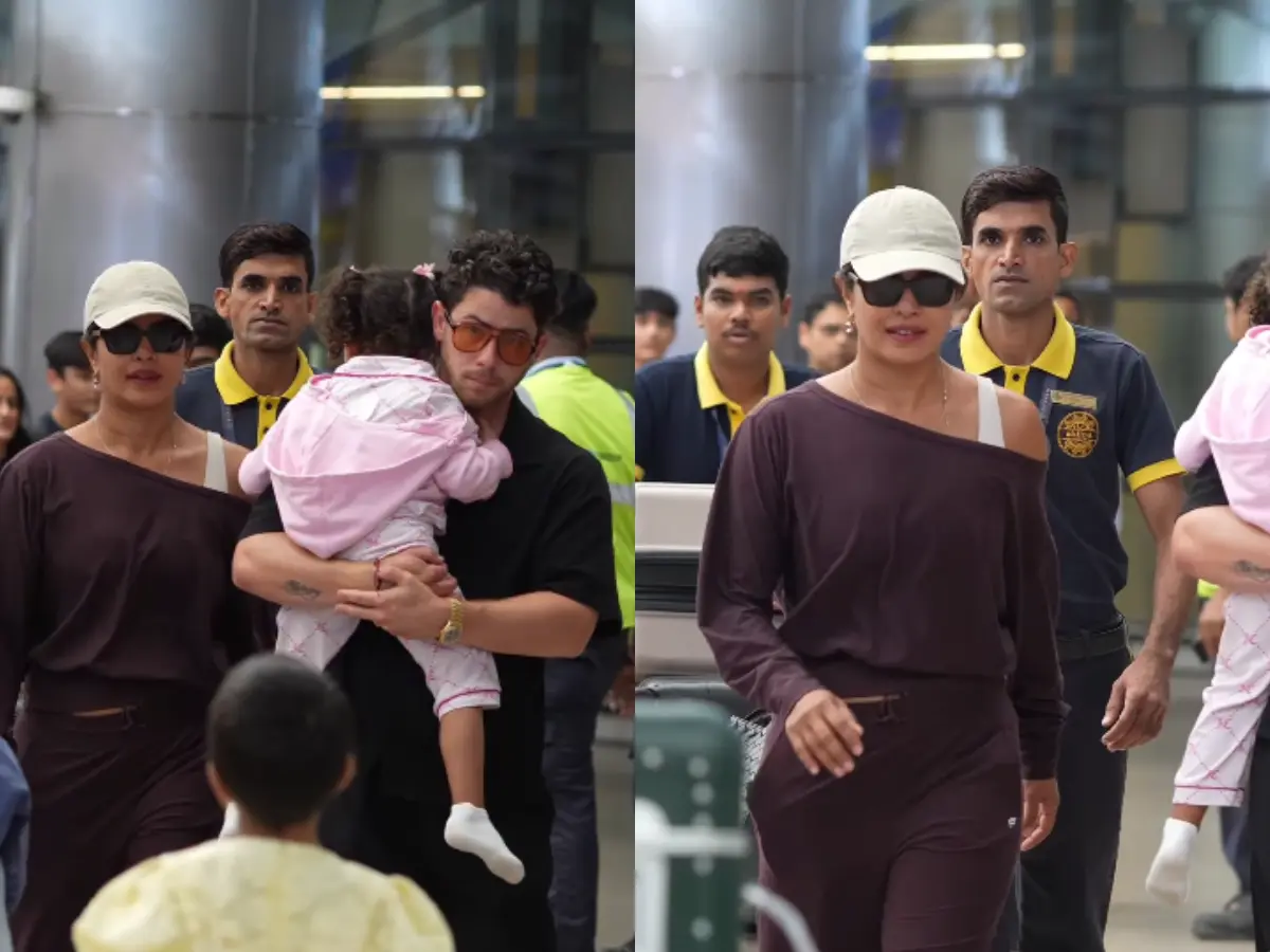 Priyanka Chopra arrives in Hyderabad with Nick Jonas and Malti; fans speculate Varanasi shoot Priyanka Chopra arrives in Hyderabad with Nick Jonas and Malti; fans speculate Varanasi shoot