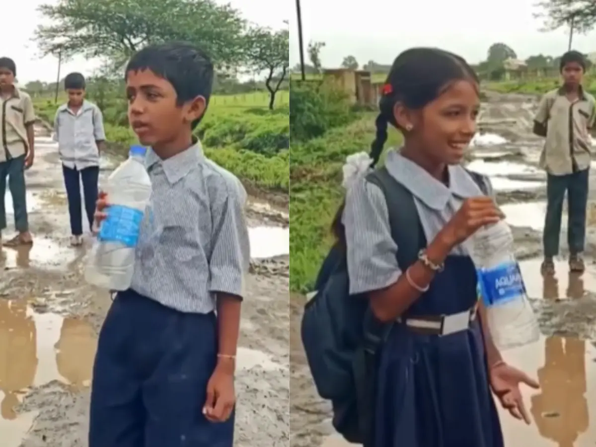 Maharashtra children turn water bottles into microphones to highlight broken roads; CJP reacts - VIDEO Maharashtra children turn water bottles into microphones to highlight broken roads; CJP reacts - VIDEO