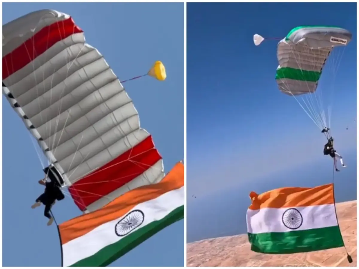 WATCH: Indian flag flies at 13,000 feet as 3 UAE-based Indian skydivers unfurl tricolour in record-breaking jump WATCH: Indian flag flies at 13,000 feet as 3 UAE-based Indian skydivers unfurl tricolour in record-breaking jump