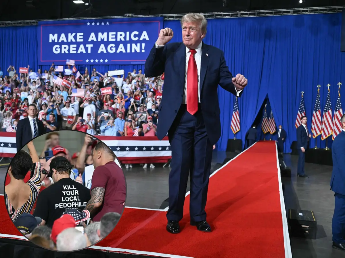 Trump's Myrtle Beach rally disrupted by protester wearing 'KILL YOUR LOCAL PEDOPHILE' shirt Trump's Myrtle Beach rally disrupted by protester wearing 'KILL YOUR LOCAL PEDOPHILE' shirt