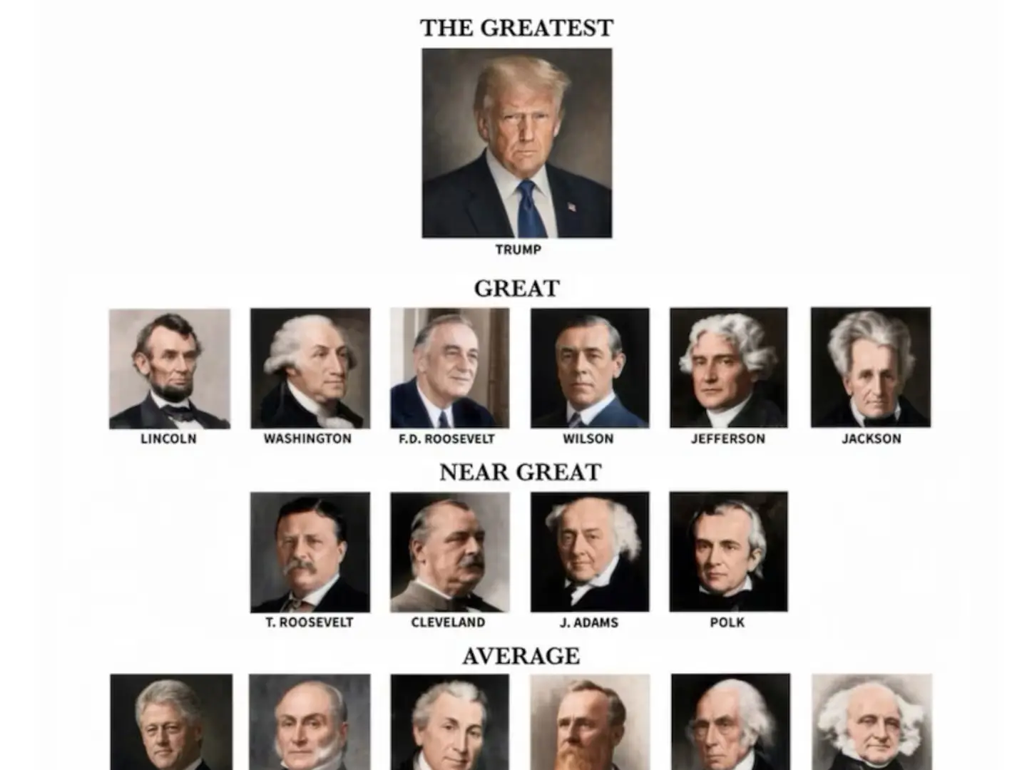 ‘Great, near great, below average’: Trump puts himself above Lincoln, Washington in bizarre ranking of ‘greatest’ US presidents ‘Great, near great, below average’: Trump puts himself above Lincoln, Washington in bizarre ranking of ‘greatest’ US presidents