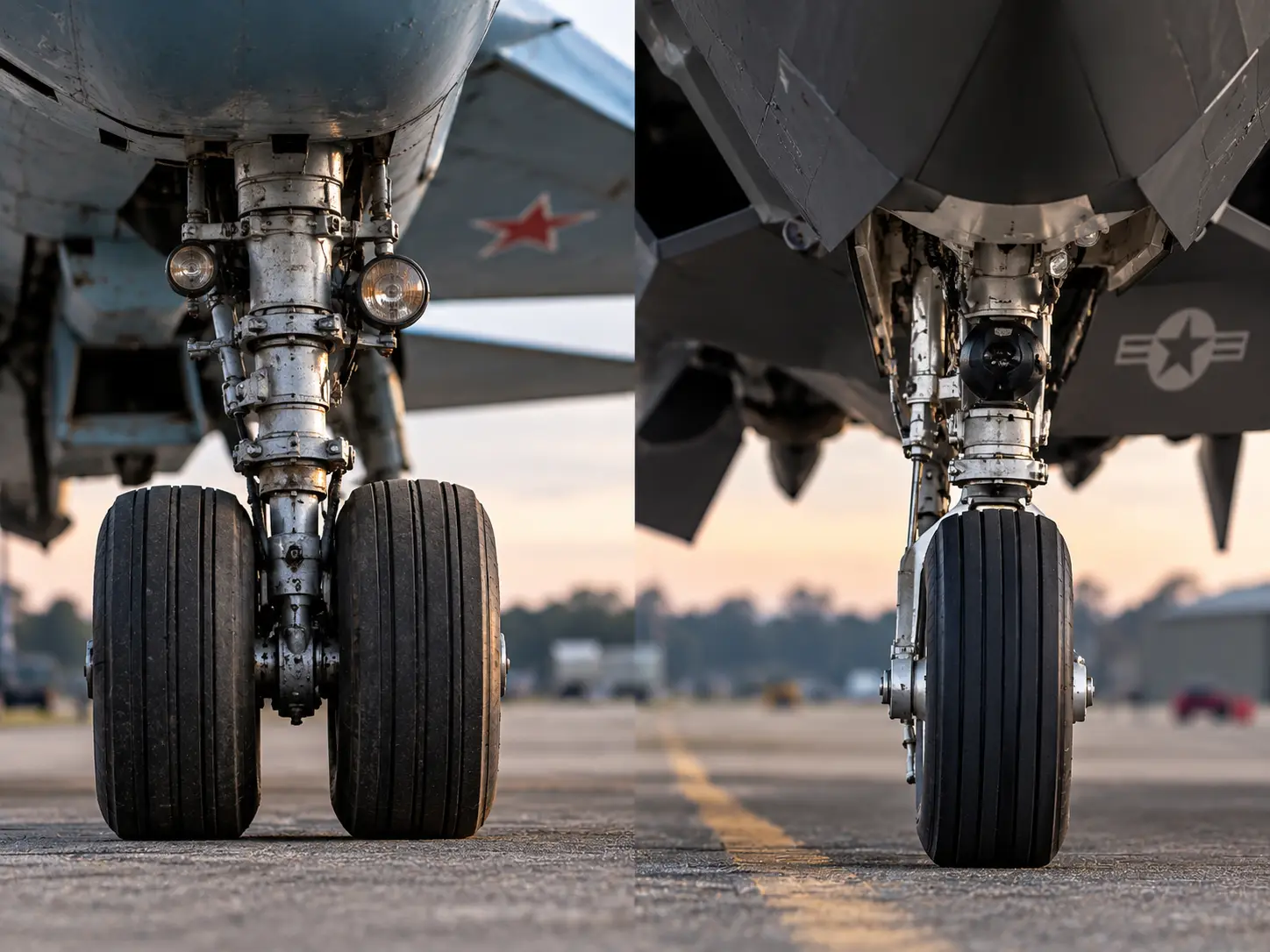 Why Russian fighter jets use double nose tyres compared to US jets