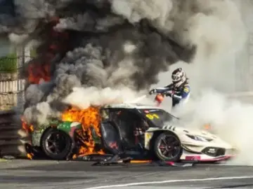 Rival driver Loek Hartog saves fellow racer Ollie Millroy from burning car in daring rescue at China GT Rival driver Loek Hartog saves fellow racer Ollie Millroy from burning car in daring rescue at China GT