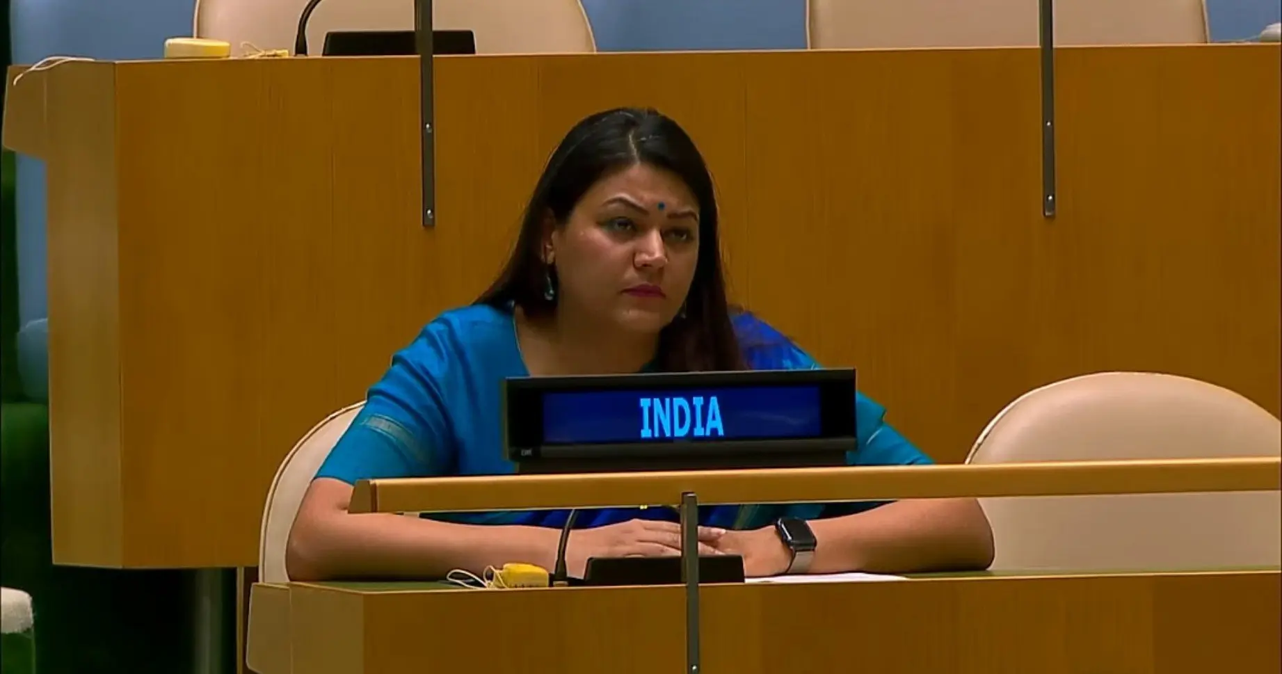 Indian diplomat Petal Gahlot raises deteriorating situation in Pakistan-occupied Kashmir in right of reply at UN
