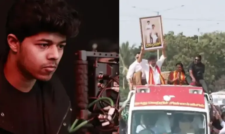 CM Vijay promotes Jason Sanjay’s film Sigma at roadshow, proudly shows his photo : Watch