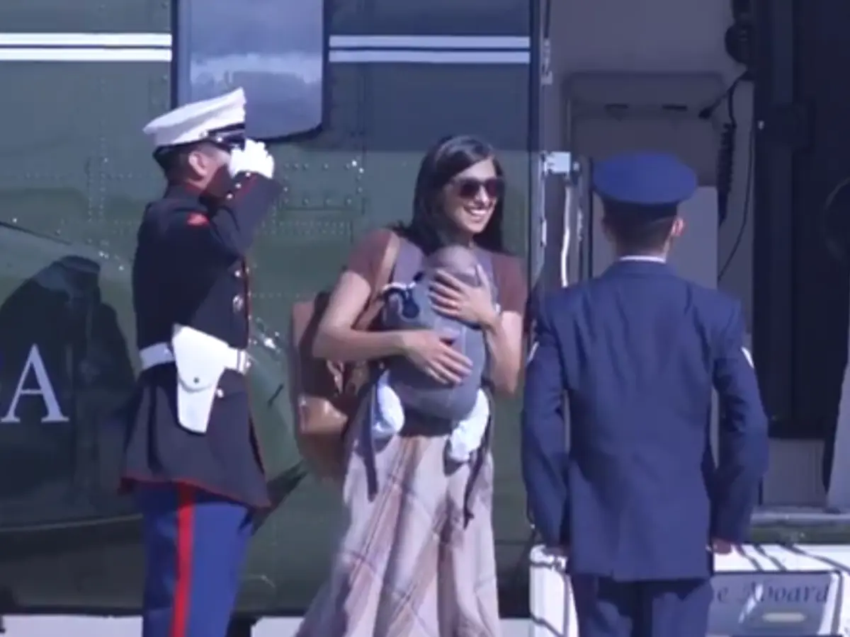 Usha Vance Stumbles on Helicopter Stairs While Carrying Newborn Son