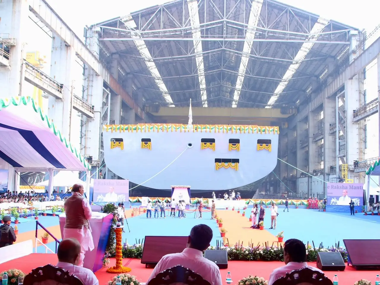 Defence Minister Rajnath Singh launches navy’s first fleet support ship Defence Minister Rajnath Singh launches navy’s first fleet support ship