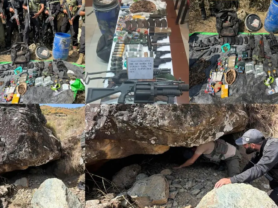 Major cache of arms, ammunition, explosives recovered from Sopore’s Mukaam Cherhar Forest