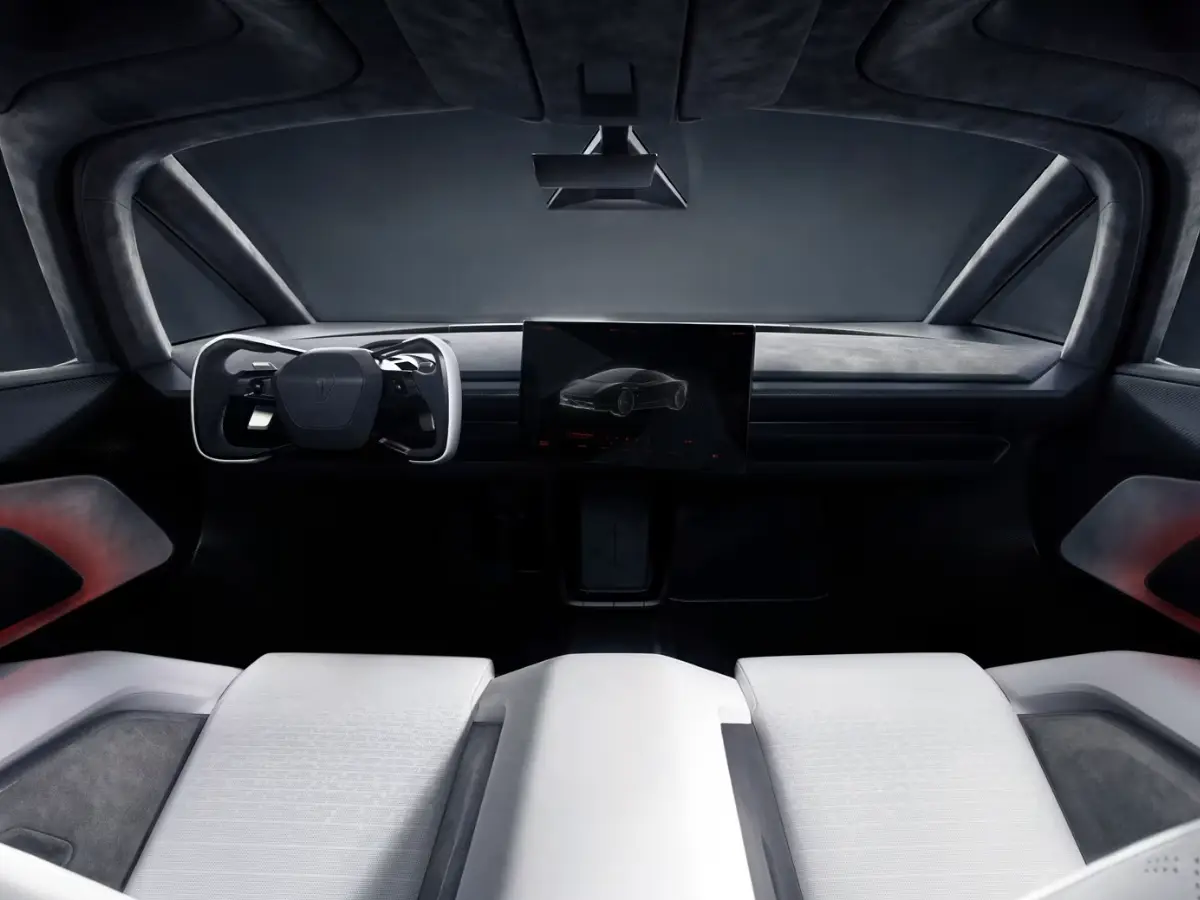 A minimalist cabin with a yoke-style steering control