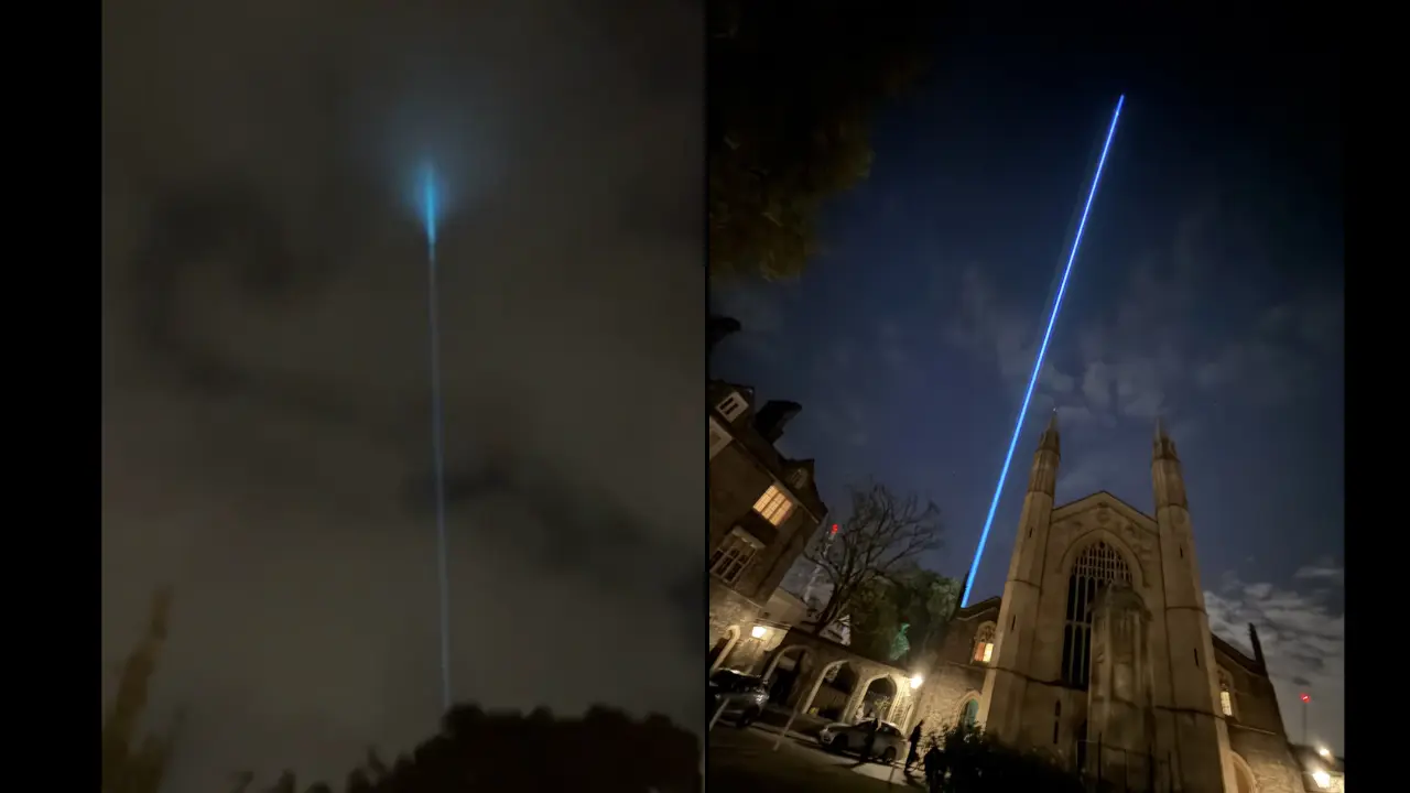 Blue beam of light detectable from space slices through London sky, as people ask what is it