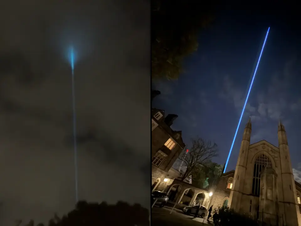 Blue beam of light detectable from space slices through London sky, as people ask what is it Blue beam of light detectable from space slices through London sky, as people ask what is it