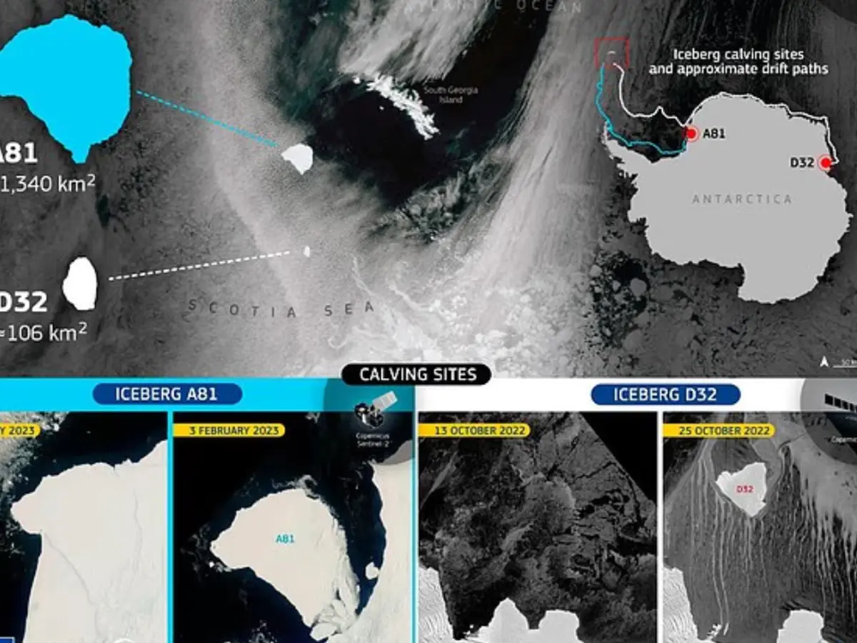 Two icebergs from Antarctica on collision course with British island
