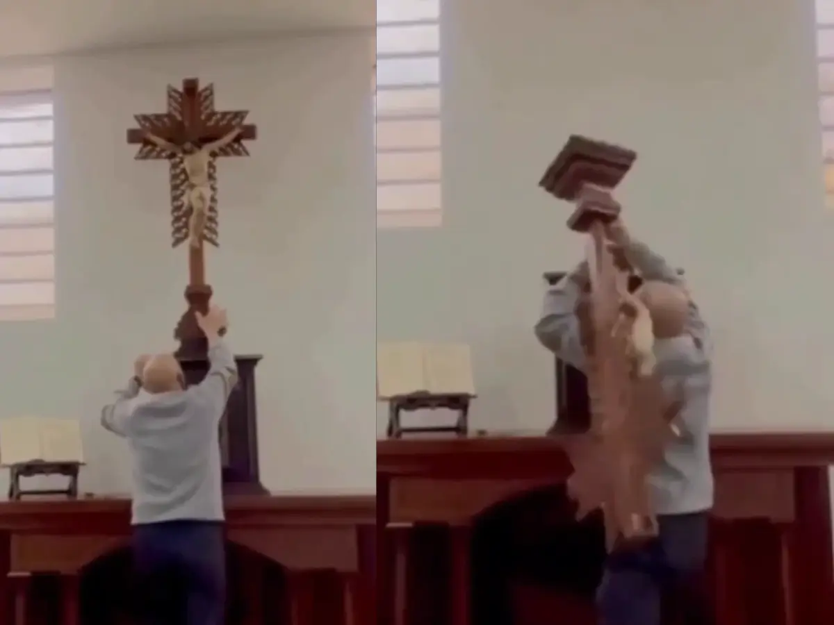 Viral video shows cross falling on Colombia priest, no official confirmation | WATCH Viral video shows cross falling on Colombia priest, no official confirmation | WATCH