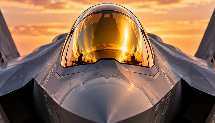 Why does this fighter jet have a golden window that looks like alien technology?