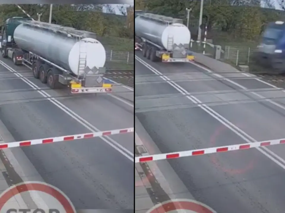 Terrifying near-miss between truck and train in Poland caught on camera - Watch Terrifying near-miss between truck and train in Poland caught on camera - Watch
