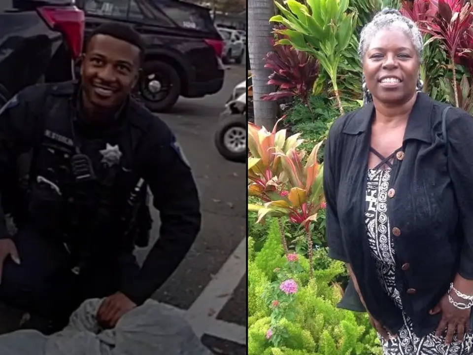 Disturbing photo shows California police officer smiling while kneeling on 66-year-old woman who died Disturbing photo shows California police officer smiling while kneeling on 66-year-old woman who died