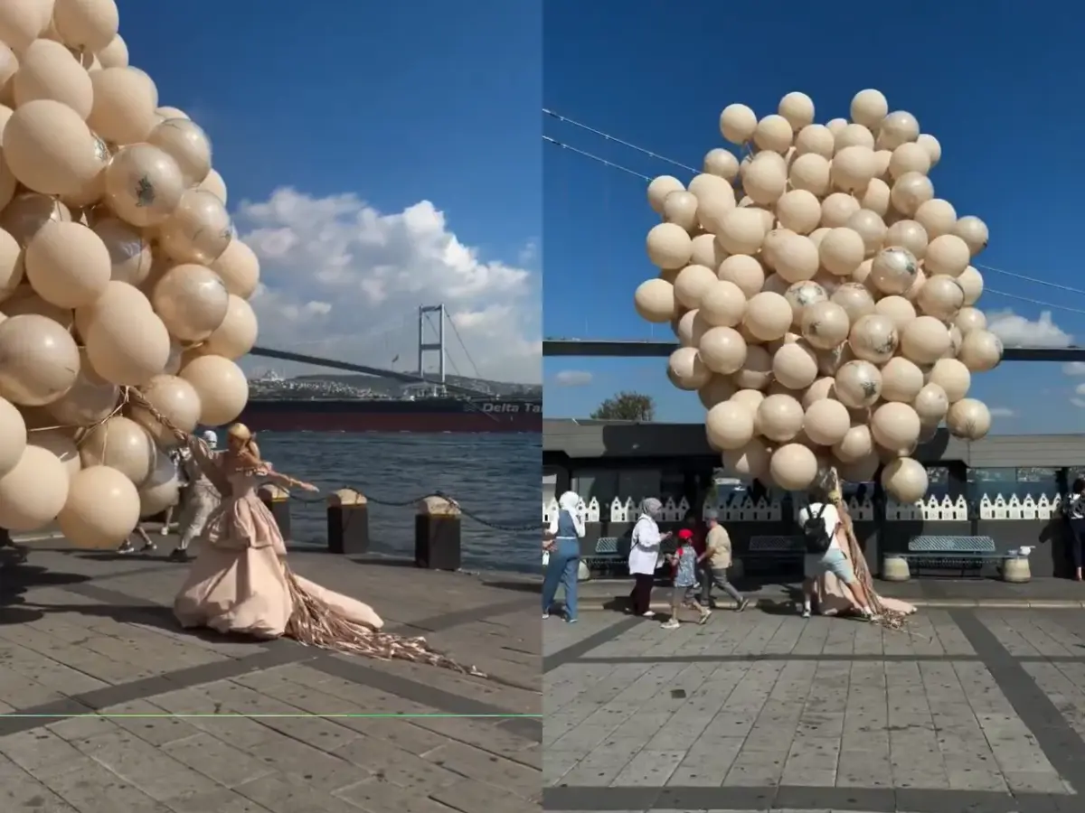 WATCH: Bride nearly swept into the sea as giant balloons turn Istanbul wedding photoshoot into viral spectacle | Video WATCH: Bride nearly swept into the sea as giant balloons turn Istanbul wedding photoshoot into viral spectacle | Video