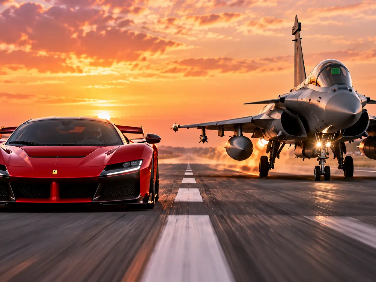 Can a Ferrari F80 beat a fighter jet before it takes off?