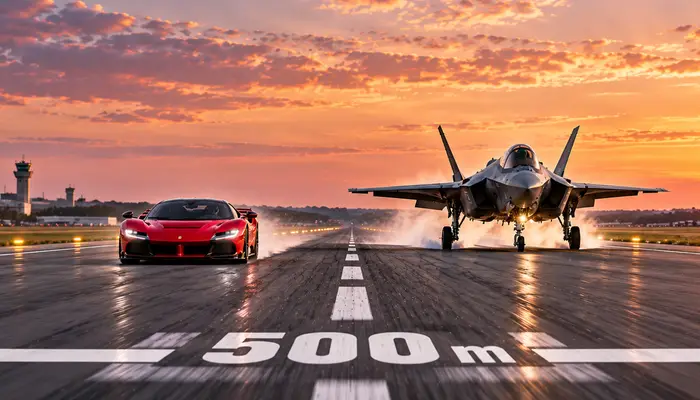 Ferrari SF90 vs. F-35B fighter jet: Who will win the 500-metre race?