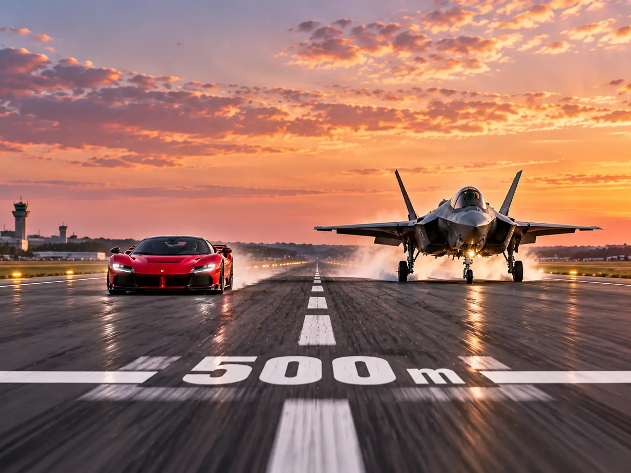 Ferrari SF90 vs. F-35B fighter jet: Who will win the 500-metre race?