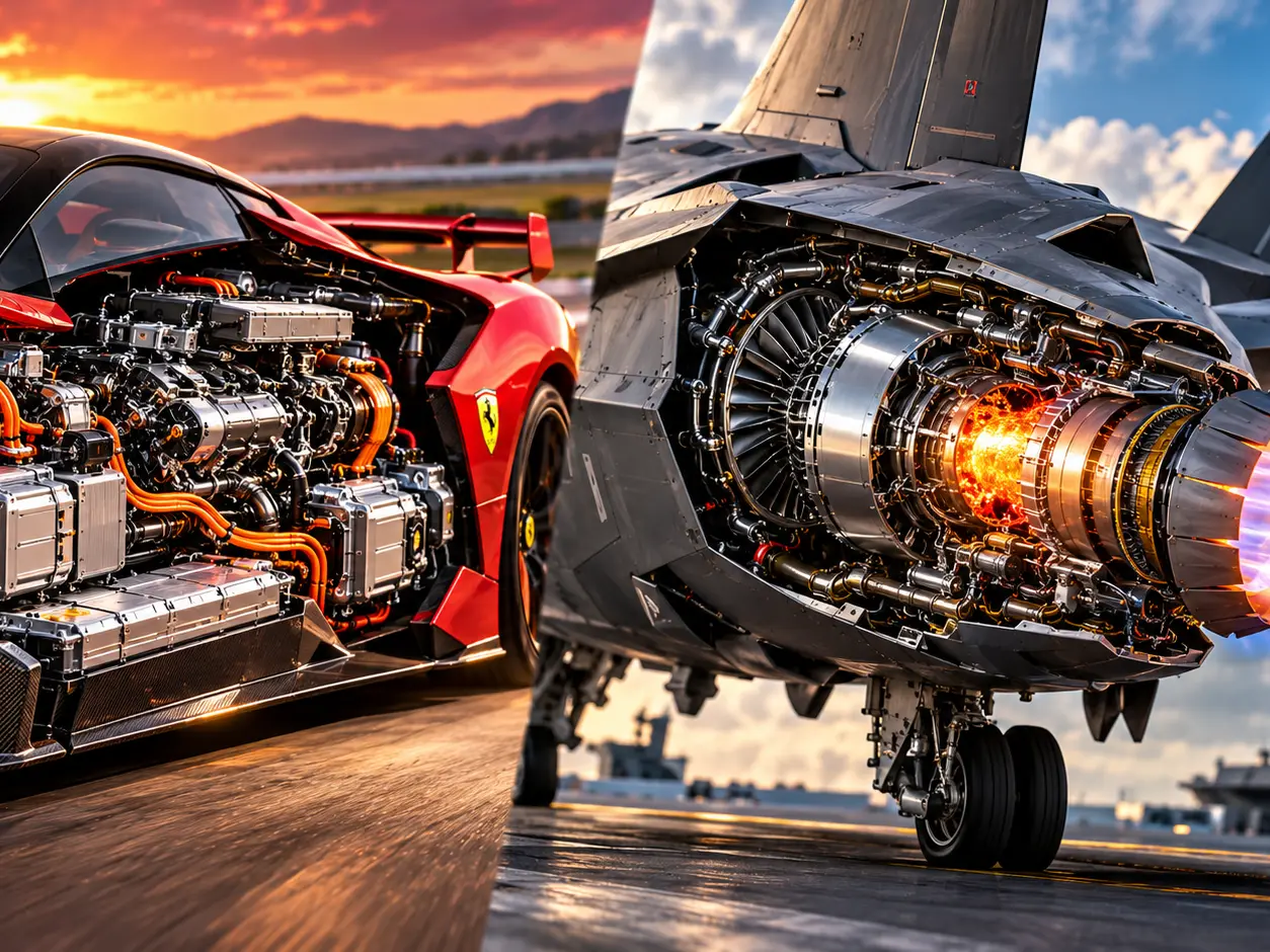 How Ferrari's hybrid technology compares with a fighter jet's propulsion system